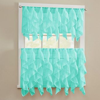 Sweet Home Collection Sheer Voile Vertical Ruffle Kitchen Tier Pair & Valance Set