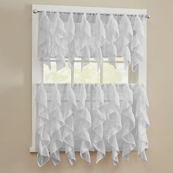 Sweet Home Collection Sheer Voile Vertical Ruffle Kitchen Tier Pair & Valance Set