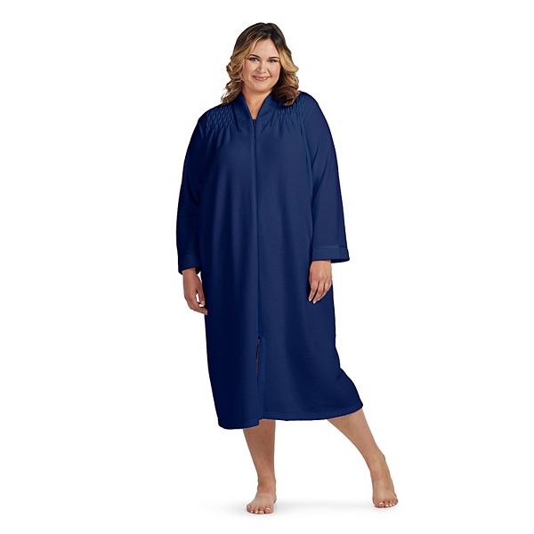 Plus Size Miss Elaine Essentials Brushed Back Terry Long Zipper Robe