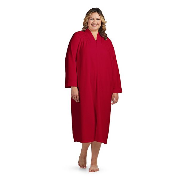 Plus Size Miss Elaine Essentials Brushed Back Terry Long Zipper Robe