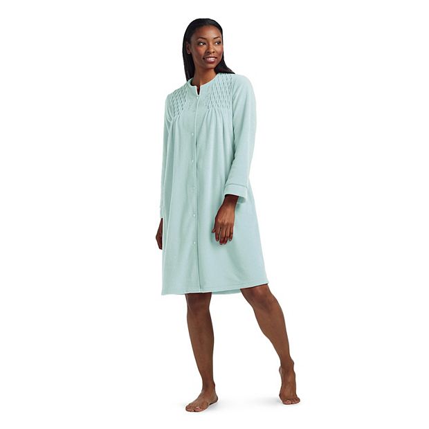 Petite Miss Elaine Essentials Brushed Back Terry Short Snap Robe