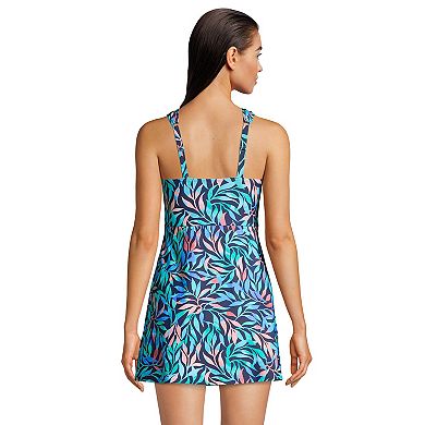 Women's Lands' End D-Cup UPF 50 Tummy Control Surplice One-Piece Swim Dress