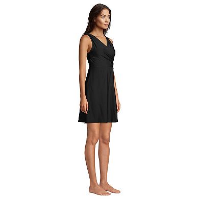 Women's Lands' End DD-Cup UPF 50 Tummy Control Surplice One-Piece Swim Dress