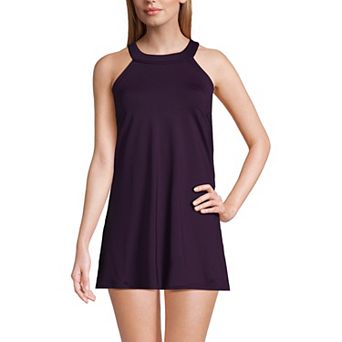 Women's Lands' End UPF 50 High Neck One-Piece Swim Dress