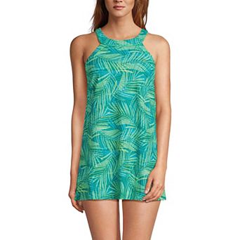 Women's Lands' End UPF 50 High Neck One-Piece Swim Dress