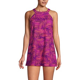 Women's Lands' End UPF 50 High Neck One-Piece Swim Dress