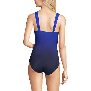 Women's Lands' End DD-Cup Slender Grecian Tummy Control Print UPF 50 One-Piece Swimsuit