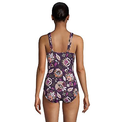 Women's Lands' End DD-Cup Slender Grecian Tummy Control Print UPF 50 One-Piece Swimsuit