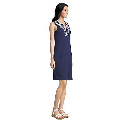 Petite Lands' End Embroidered Sleeveless Swim Cover-Up Dress