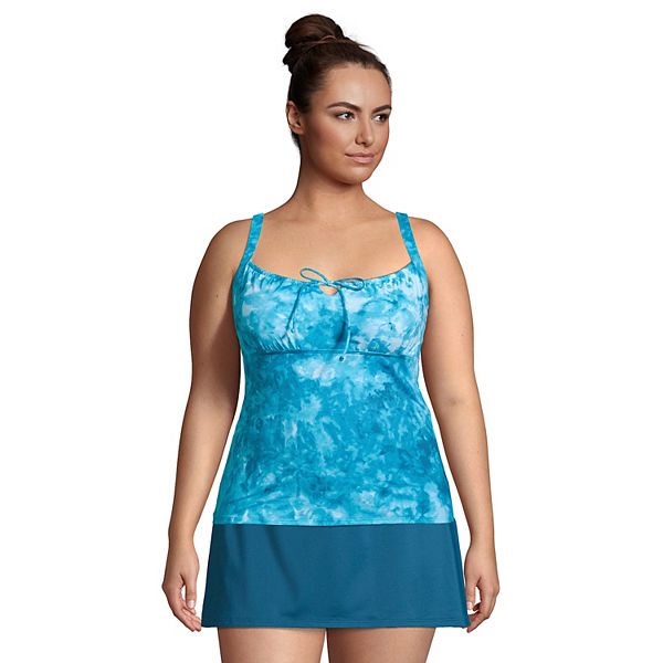 Plus Size Lands' End UPF 50 TieFront Underwire Bust Enhancer Tankini Top