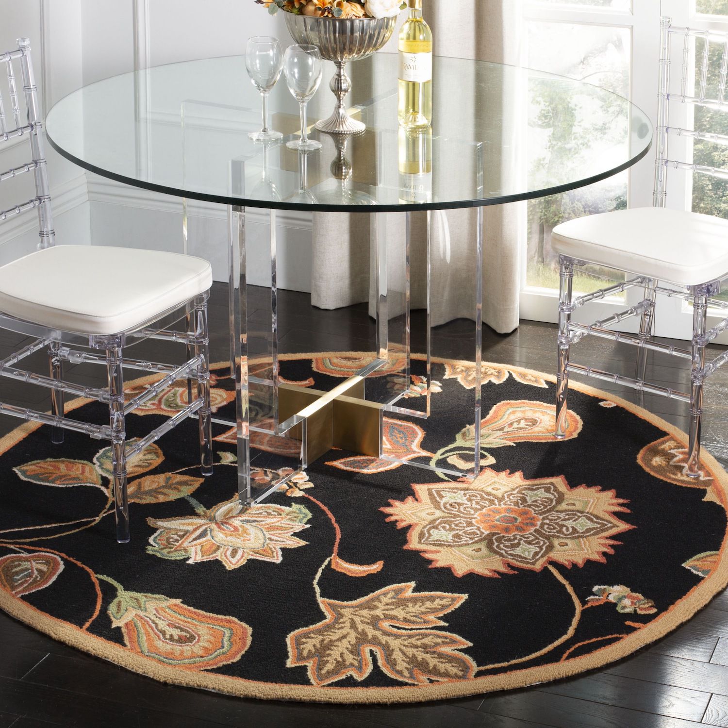 SAFAVIEH Chelsea Collection HK218B - Alfombra redonda de lana de campo francés enganchada a mano de 8 pies, color negro