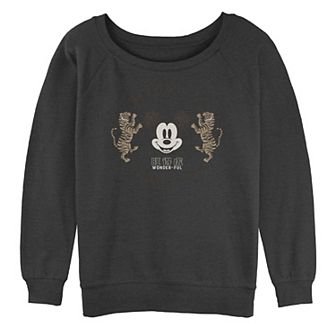 Disney's Mickey Mouse Year Of The Tiger Retro Kanji Collage Slouchy Juniors' Terry Tee