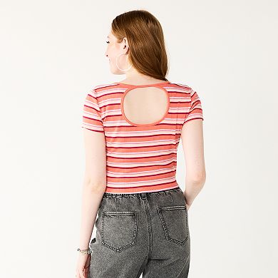 Juniors' SO® Cropped Striped Baby Tee