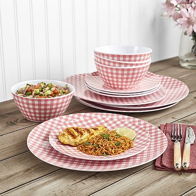 Pioneer Woman Gingham authentic 12-Piece Dinnerware Set