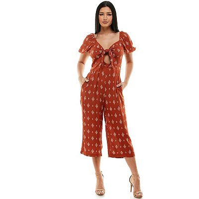 Juniors Lily Rose Tie Front Cut Out Capri Jumpsuit