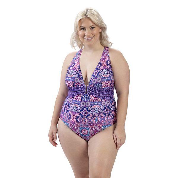 Women's Dolfin Aquashape UPF 50+ Print BustEnhancing OnePiece Swimsuit