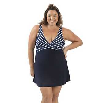 Women's Dolfin Aquashape UPF 50+ Colorblock Wrap Front One-Piece Swim Dress