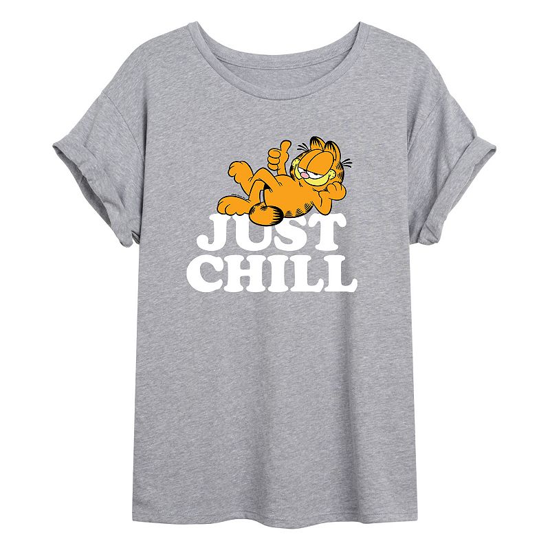 Juniors Garfield Just Chill Flowy Tee, Girls, Size: Small, Med Grey