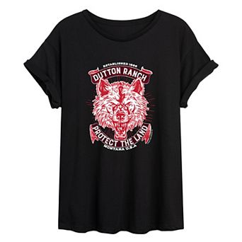 Juniors' Yellowstone Wolf Oversized Graphic Tee