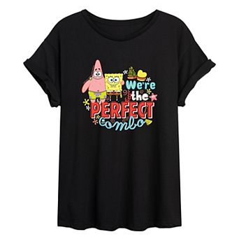Juniors' SpongeBob SquarePants And Patrick Oversized Graphic Tee