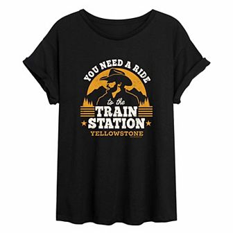 Juniors' Yellowstone "You Need A Ride To The Train Station" Oversized Tee