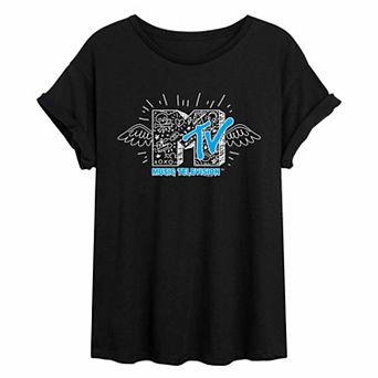 Juniors' MTV Logo Doodle Oversized Tee