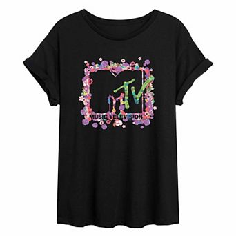 Juniors' MTV Floral Logo Oversized Tee