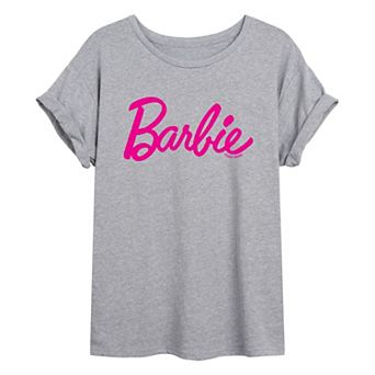 Juniors' Barbie Classic Pink Logo Tee