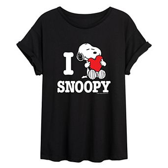 Juniors' Peanuts I Love Snoopy Oversized Tee