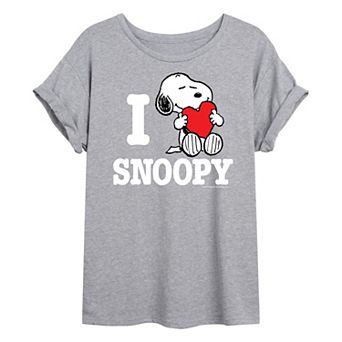Juniors' Peanuts I Love Snoopy Oversized Tee