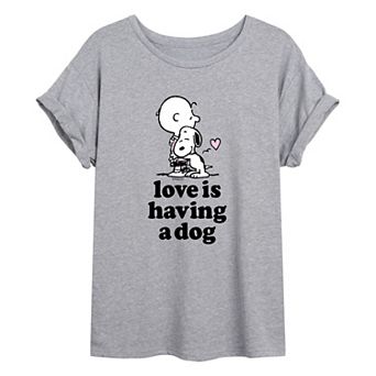 Juniors' Peanuts Love Dog Oversized Tee