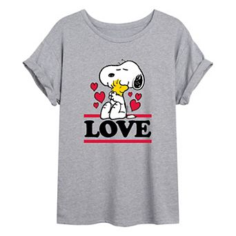 Juniors' Peanuts Love Hugging Oversized Tee