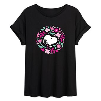 Juniors' Peanuts Floral Oversized Tee