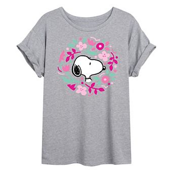 Juniors' Peanuts Floral Oversized Tee