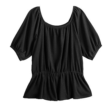 Women's Nine West Puff Sleeve Square Neck Peplum Top