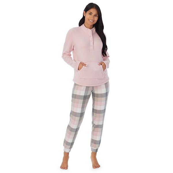 Womens Cuddl Duds Fleece Long Sleeve Pajama Top And Banded Bottom Pajama Pants Sleep Set 