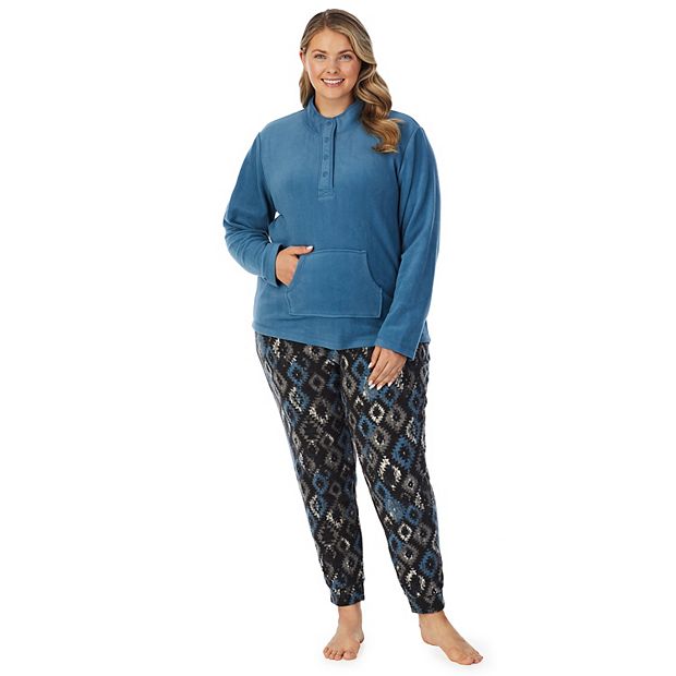 Plus Size Cuddl Duds Fleece Long Sleeve Pajama Top and Banded Bottom Pajama  Pants Sleep Set