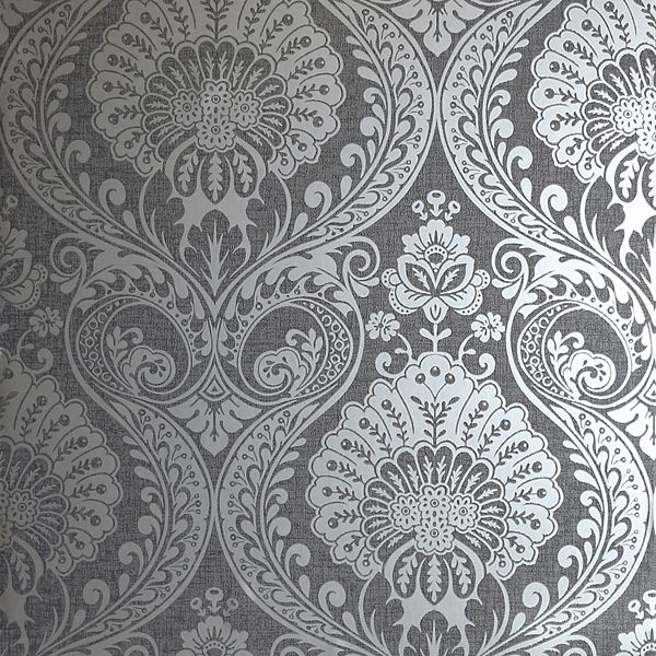Arthouse Luxe Damask Gunmetal Silver Wallpaper