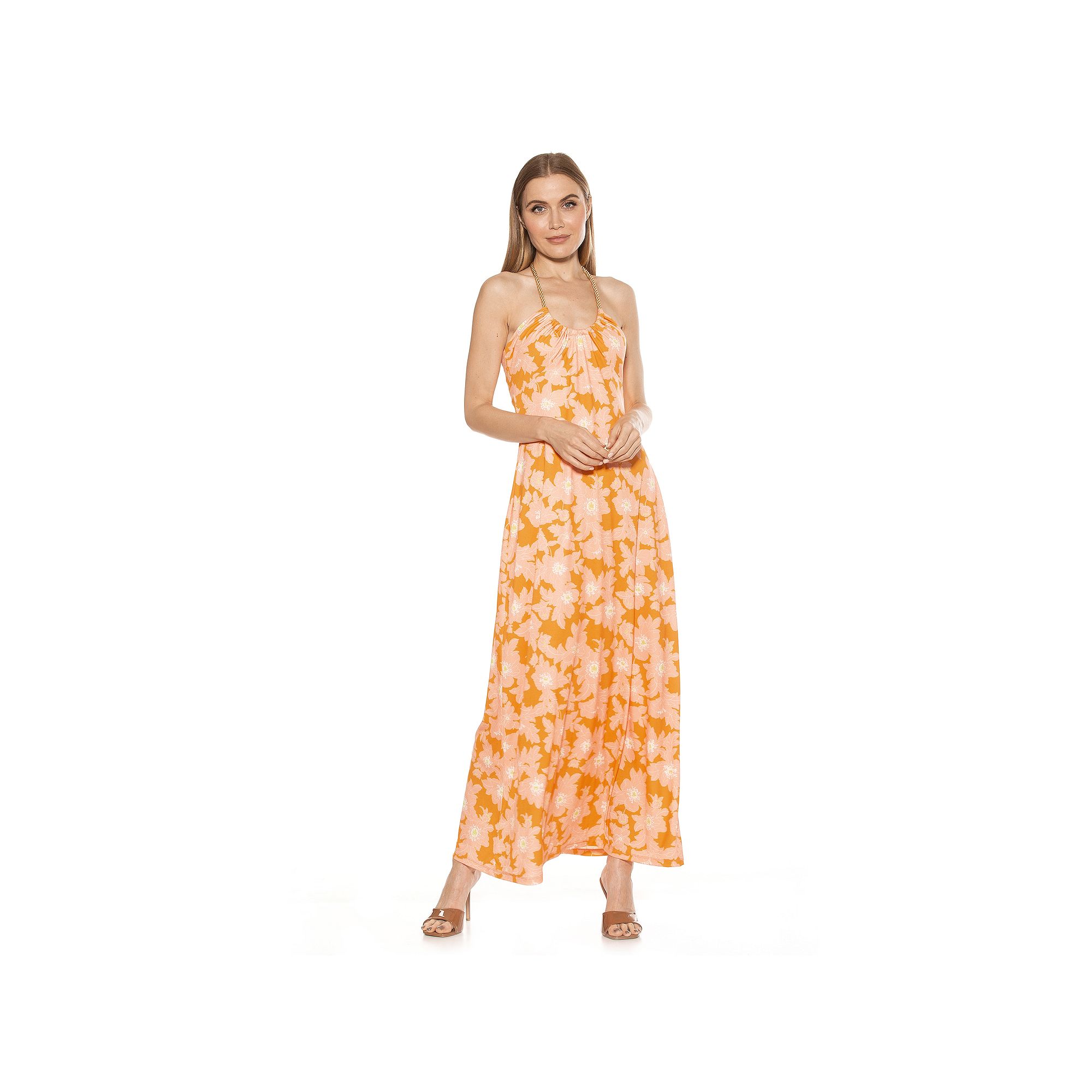 Womens ALEXIA ADMOR Selena Scoopneck Maxi Dress, Size: Medium, Blush Flora