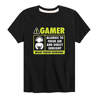 Boys 8-20 Allergic To Fresh Air Gamer Graphic Tee