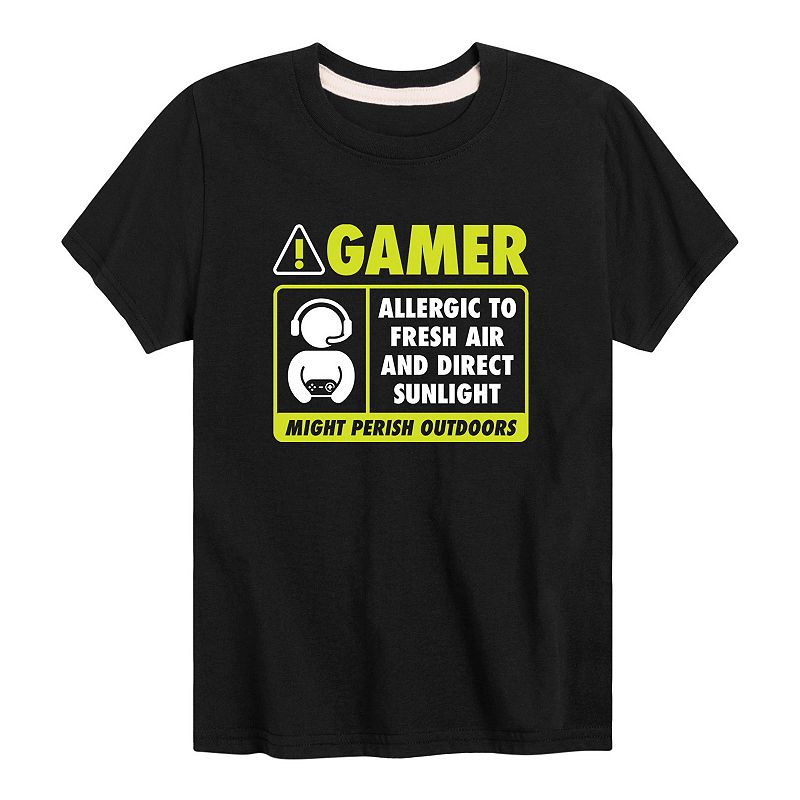 Boys 8-20 Allergic To Fresh Air Gamer Graphic Tee, Boys, Size: Small, Blac
