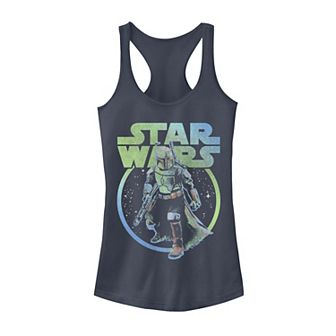 Juniors' Star Wars: The Book Of Boba Fett Blue Hue Circle Portrait Graphic Tank Top