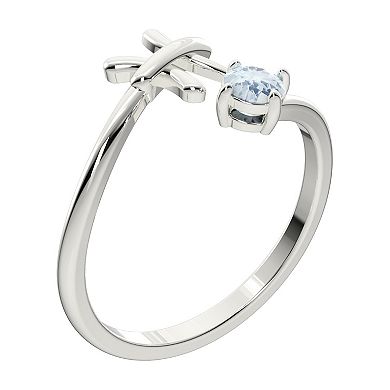 Sterling Silver Aquamarine Pisces Zodiac Sign Bypass Ring