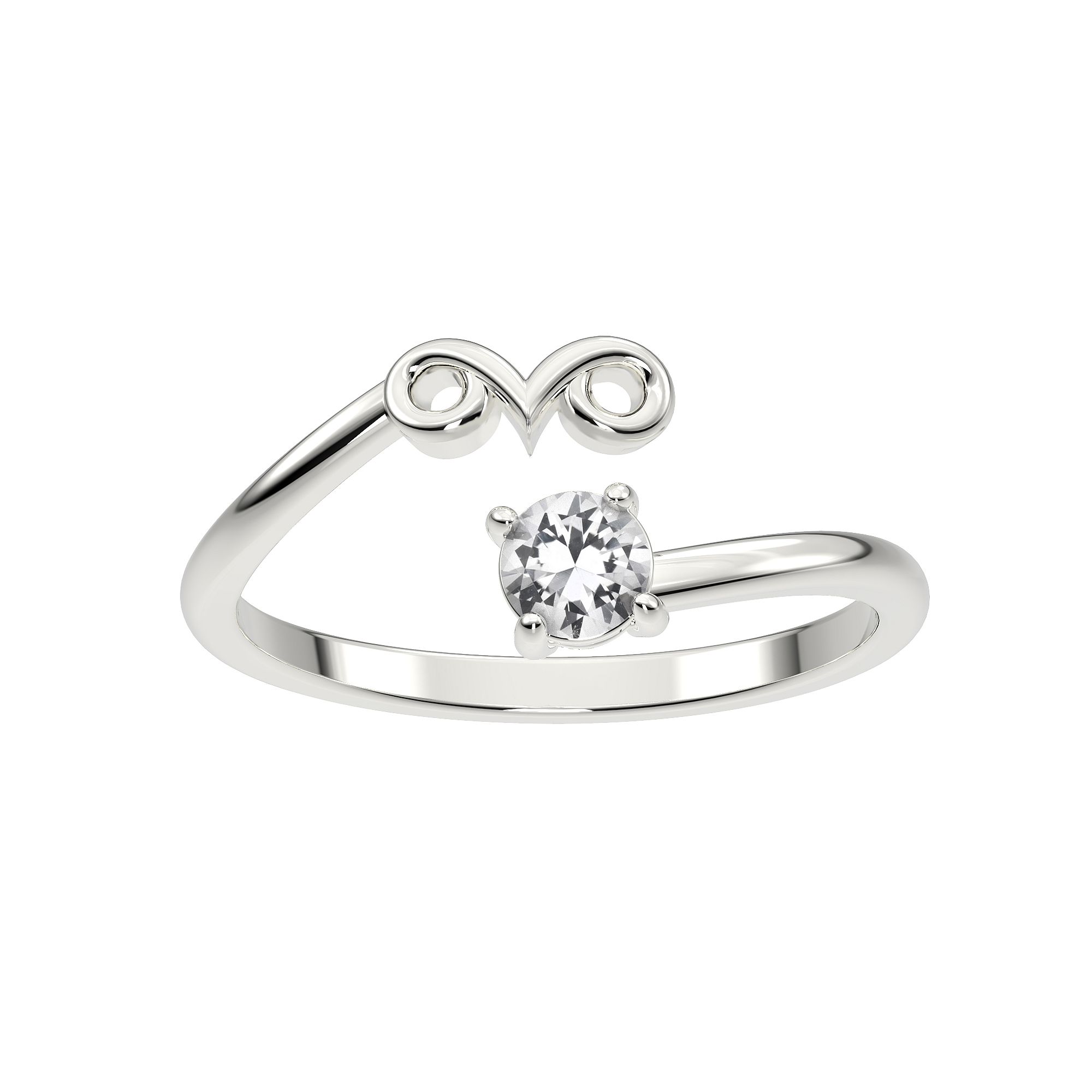 Sterling Silver Lab-Created White Sapphire Aries Zodiac Sign Bypass Ring, W