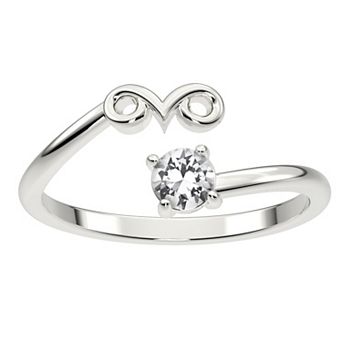 Sterling Silver Lab-Created White Sapphire Aries Zodiac Sign Bypass Ring