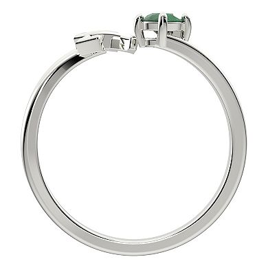 Sterling Silver Emerald Taurus Zodiac Sign Bypass Ring