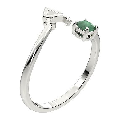 Sterling Silver Emerald Taurus Zodiac Sign Bypass Ring
