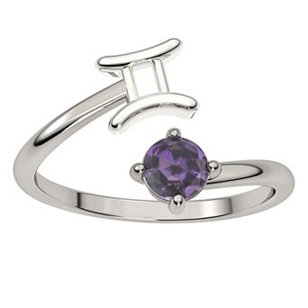 Sterling Silver Lab-Created Alexandrite Gemini Zodiac Sign Bypass Ring