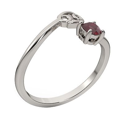 Sterling Silver Ruby Cancer Zodiac Sign Bypass Ring