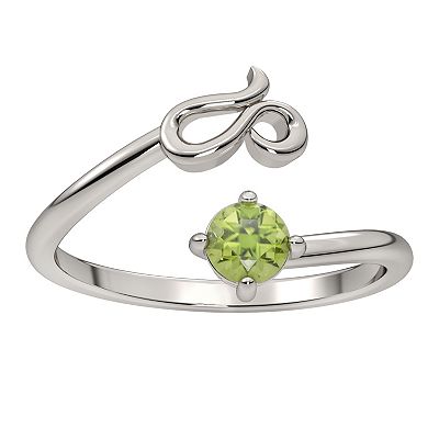 Sterling Silver Peridot Leo Zodiac Sign Bypass Ring